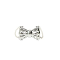Silver metallic bow handbag with pearl bead handle in a futuristic mirror finish - Silver (Pearl Chain)
