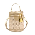 Fashionable rhinestone cylinder crossbody bag with golden hardware and glitter mesh finish - Gold