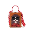 Sac à main boîte marron avec imprimé fille et foulard en soie à pois rouges sur la poignée - Marron
