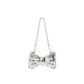 Metallic silver bow-shaped mini bag with a pearl chain strap in Y2K aesthetic style - Silver (Bead Chain)