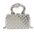 Metallisch silberne gesteppte Handtasche mit flüssigem Metallgriff und Kettenriemen - Silber