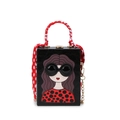 Sac à main rigide mode avec motif fille à lunettes rondes et foulard rouge en soie - Noir