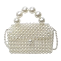 Elegante borsa a mano in perle intrecciate bianche con chiusura a perla e tracolla - Bianco Sporco