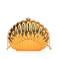 Elegant gold shell-shaped evening clutch bag with vertical ridges and chain strap - Gold