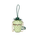 Unique strawberry shaped green leather crossbody bag with rivet details and gold chain - Green Rivets