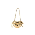 Chique gouden lipvormige acryl clutch tas met metallic finish en kralen kettingriem - Goud
