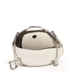 Elegante silberne Metall-Clutch in Ovalform mit Hochglanz-Finish und feiner Kette - Silber