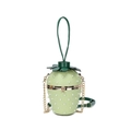Unique light green strawberry-shaped handbag featuring pearls and a gold chain strap - Green Pearls