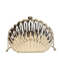 Glossy champagne gold shell-shaped evening clutch bag with metallic chain strap - Silver