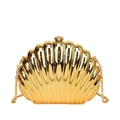 Pochette de soirée dorée brillante en forme de coquillage avec texture plissée et chaîne - Or Clair