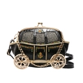 Quirky black car-shaped carriage bag with golden embroidery and elegant chain strap - Black