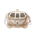 Creative white carriage-shaped bag with flower embroidery and gold chain strap - White