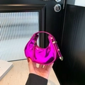 Mini hobo bag in metallic rose red with glossy finish and top handle for women - Rose Red