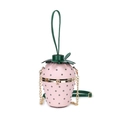 Pink strawberry-shaped crossbody handbag with black studs and green leaf top handle - Pink Rivets