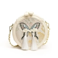 New Chinese style round crossbody bag with butterfly embroidery and elegant white tassels - Beige Floral Style