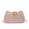 Elegant sparkling box clutch with golden leaf clasp and fine chain strap in pink purple - Purple