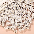 White cubic acrylic beads with gold sparkling stars for DIY jewelry craft projects - 6x6 White Background With Gold Thread Stars (100 Stars)