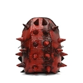 Dark red crocodile texture backpack featuring bold large cone-shaped punk style metal studs - Red (Crocodile)