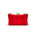 Chic red mirror candy-colored acrylic box clutch with gold chain and rhinestone buckle - Red