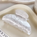 Large marble pattern acrylic hair claw clip in elegant white finish for women - Square Shape / White