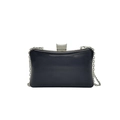 Elegant black patent leather acrylic clutch with silver chain and rhinestone clasp - Black
