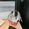 Mini silver mirror crescent handbag with gold zipper and metallic glossy finish - Silver