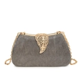 Sparkling silver glitter evening clutch bag with golden leaf clasp and chain strap - Dark Gray