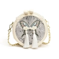 Cream round crossbody bag with butterfly embroidery, lace detail and silk tassels - Off-white Orchid Style