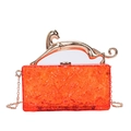 Orange acrylic evening clutch with ice-crack texture and golden leopard handle - Red