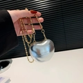 Mini silver apple-shaped crossbody bag with gold bead chain strap and mirror finish - Aurora Silver