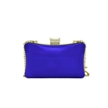 Royal blue acrylic evening clutch with gold metal frame and sparkling crown-shaped diamond clasp - Blue