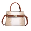 Elegante borsa tote retrò con motivo coccodrillo dorato e bianco e manici marroni - Manico Marrone Sfumatura Bianco Oro (Marrone)