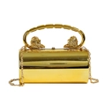 Elegant gold cylindrical evening handbag with lion head handle and detachable chain strap - Gold