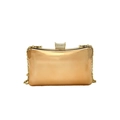 Elegante champagnergoldene Acryl-Boxtasche mit Strassverschluss und Metallkette - Roségold