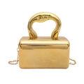Schicke goldene Acryl-Box-Handtasche mit markantem Griff und feinem Ketten-Schulterriemen - Gold