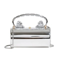 Silver metallic acrylic cylinder bag with lion head handles and a chain strap - Silver