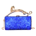 Blue acrylic clutch bag with ice crackle texture and golden panther shaped handle - Blue