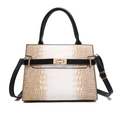 Borsa da donna sfumata giallo e bianco con trama coccodrillo e manici neri eleganti - Manico Nero Sfumatura Bianco Giallo (Nero)