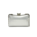Elegante silberne Metallic-Clutch mit Strass-Schloss und feinem Kettenriemen - Silber