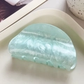 Mint green acrylic hair claw clip with elegant marble texture pattern for women - Semicircle Style / Cyan