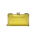 Glänzende goldene Acryl-Box-Clutch mit Strass-Verschluss und feiner Metallkette - Gold