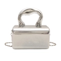 Minimalistische silberne Acryl-Box-Tasche mit Skulptur-Griff und Kettenschultergurt - Silber