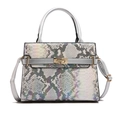 Borsa a tracolla con motivo serpente iridescente, manici argento e chiusura dorata - Motivo Serpente Argento Iridescente (Argento)