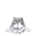 Borsa a secchiello metallizzata argento con chiusura a farfalla e perle - Argento