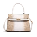 Borsa strutturata bianca con trama a coccodrillo marrone e dettagli dorati - Manico Bianco Sfumatura Oro Marrone (Bianco)