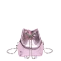 Metallisch kirschrosa Beuteltasche mit silberner Schmetterlingsschnalle und Perlen - Rosa