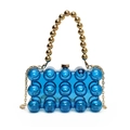 Borsa da sera blu in acrilico trasparente con texture a bolle e manico di perle - Blu