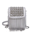Borsa a tracolla argento con strass scintillanti e dettagli di nappe metalliche - Argento