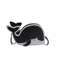Cute whale-shaped crossbody bag in black textured PU leather with silver sequins - Black