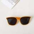 Retro amber square frame children's sunglasses with dark lenses and metal accents - One-Dot Yellow